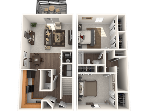 Floor plan for 2 beds, 1.5 baths, 1000 sqft